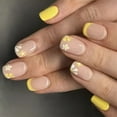 thumbnail image 5 of 24x Yellow French Tip Full Covers False Nails Flowers Press On Nails Short Square On Nails Acrylic Nails for Daily, 5 of 7