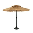 thumbnail image 6 of Mondawe 9FT Solar Thatched Tiki Umbrella with 28.7lbs Base Included for Table, Hawaiian Style Beach Umbrella with Crank and 32 LED Ligths for Tiki Bar, Pool, Patio, Beach,Brown, 6 of 8