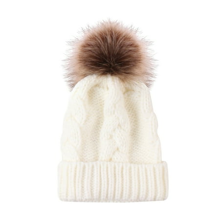 

Winter Warm Knitted Hat Adorable Ball Kids Hat Baby Crochet Beanie Acrylic Fiber Hat (White)