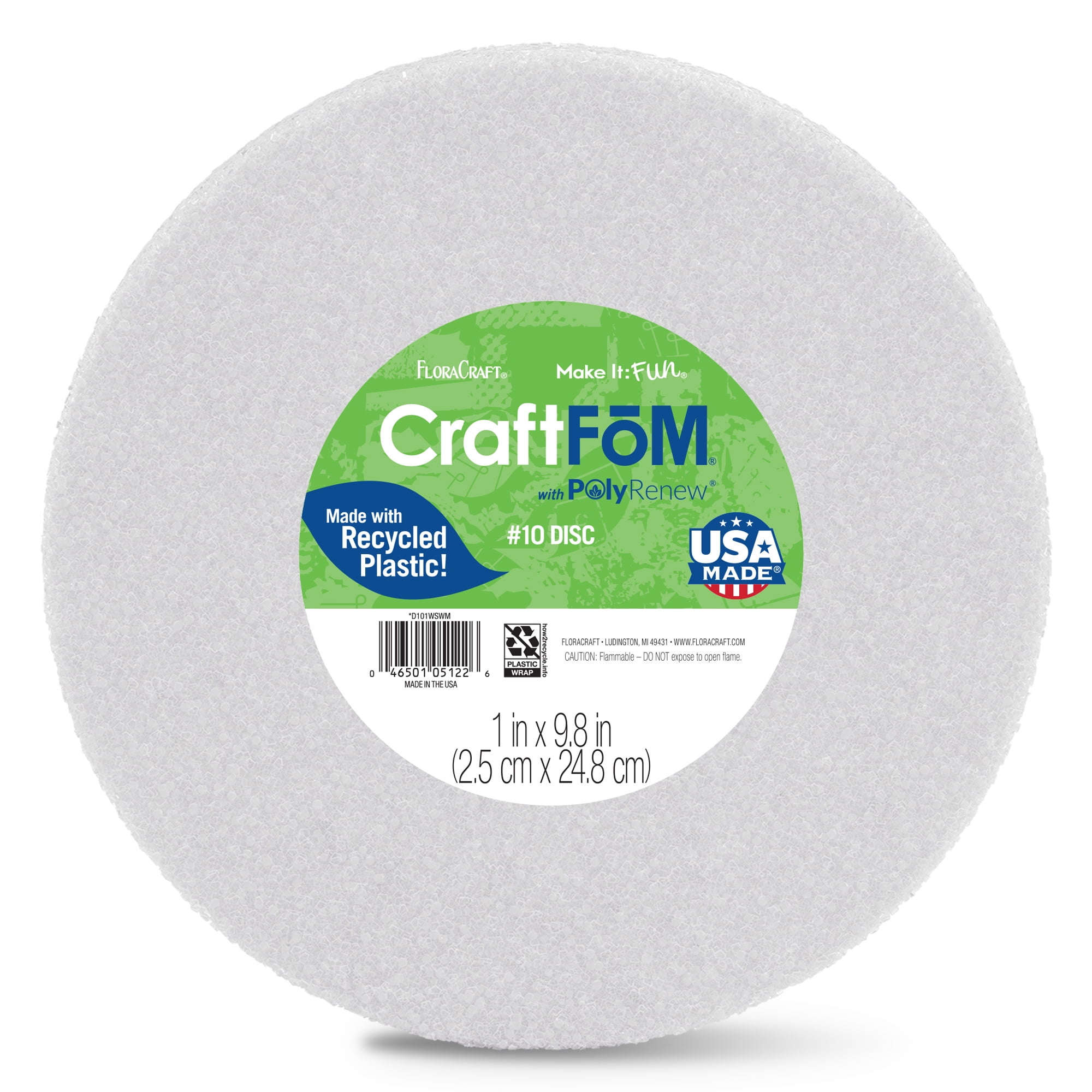 (2 pack) FloraCraft CraftFōM Crafting Foam Disc 1 inch x 9.8 inch White