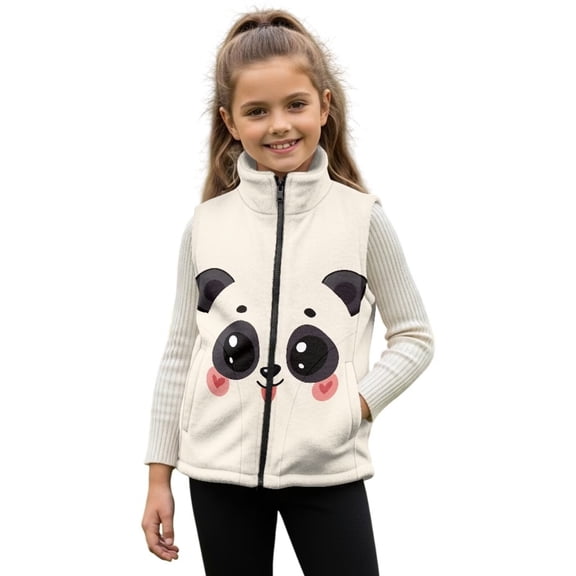 Garronmavis Cute Panda Girls Outerwear Vest Size 5-6 Stand Collar Lightweight Zip Coats with Pockets Fall Outerwear Stylish Girls Zippered Vest Warm Sleeveless Jacket for Spring Fall
