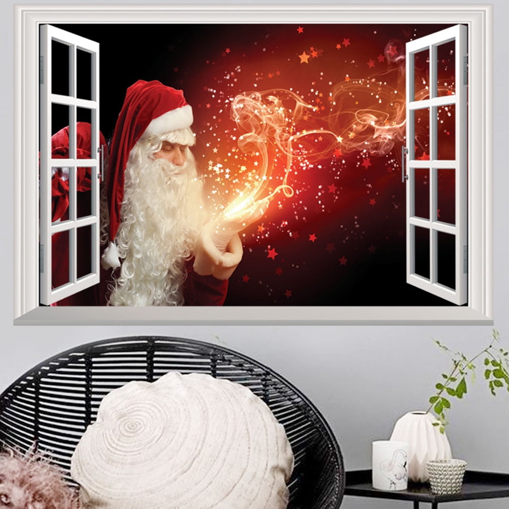 3D Christmas Santa Claus Wall Stickers Removable PVC Window Glass Door Decal 1PC 