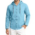 thumbnail image 3 of Hearthz Linen Hooded T Shirts for Man Button Down Long Sleeve Hoodie Men Drawstring Lightweight Beach Mens Sweatshirt Sky Blue XXXL, 3 of 10