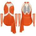 thumbnail image 3 of YiZYiF Girls Shiny Rhinestones Mesh Lyrical Dance Ballet Leotard with Gloves Figure Skating Dress Orange 8, 3 of 4