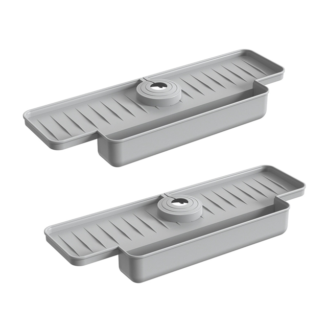Silicone Faucet Splash Guard Kitchen Sink Splash Guard Upgraded Faucet Water Catcher Tray Sink Sponge Holder Gray