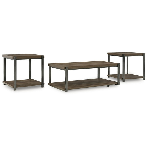 Signature Design by Ashley Trindwick 3-Piece Coffee Table Set with End Tables - Brown/Gun Metal Finish