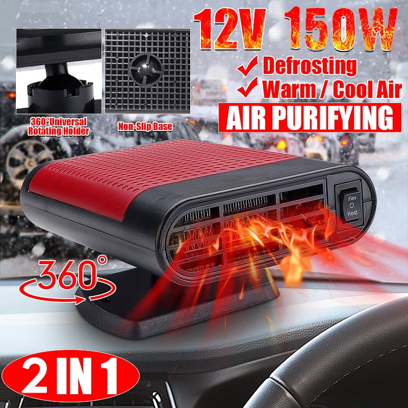 Black-Grey 3-in-1 Car Heated Fan Defroster Car Fan Heater Cooling Fan 12V 150W Portable Fan with Air Purification Windshield Demister for Glasses 