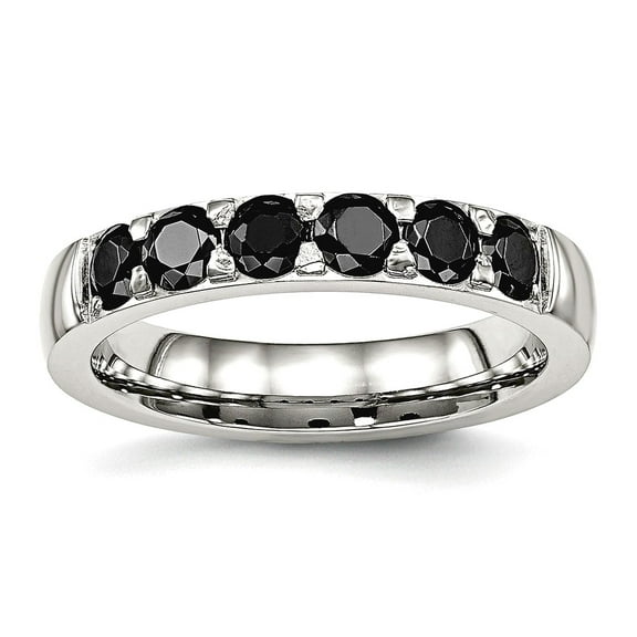 Stainless Steel Polished Black Cubic Zirconia 4.00mm Band Ring Size 7 Ring for Women and Men