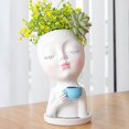 thumbnail image 4 of Hadanceo Flower Pot,Flower Vase Lovely Large Capacity Reusable Resin Coffee Girl Plant Holder Household Supplies, 4 of 7