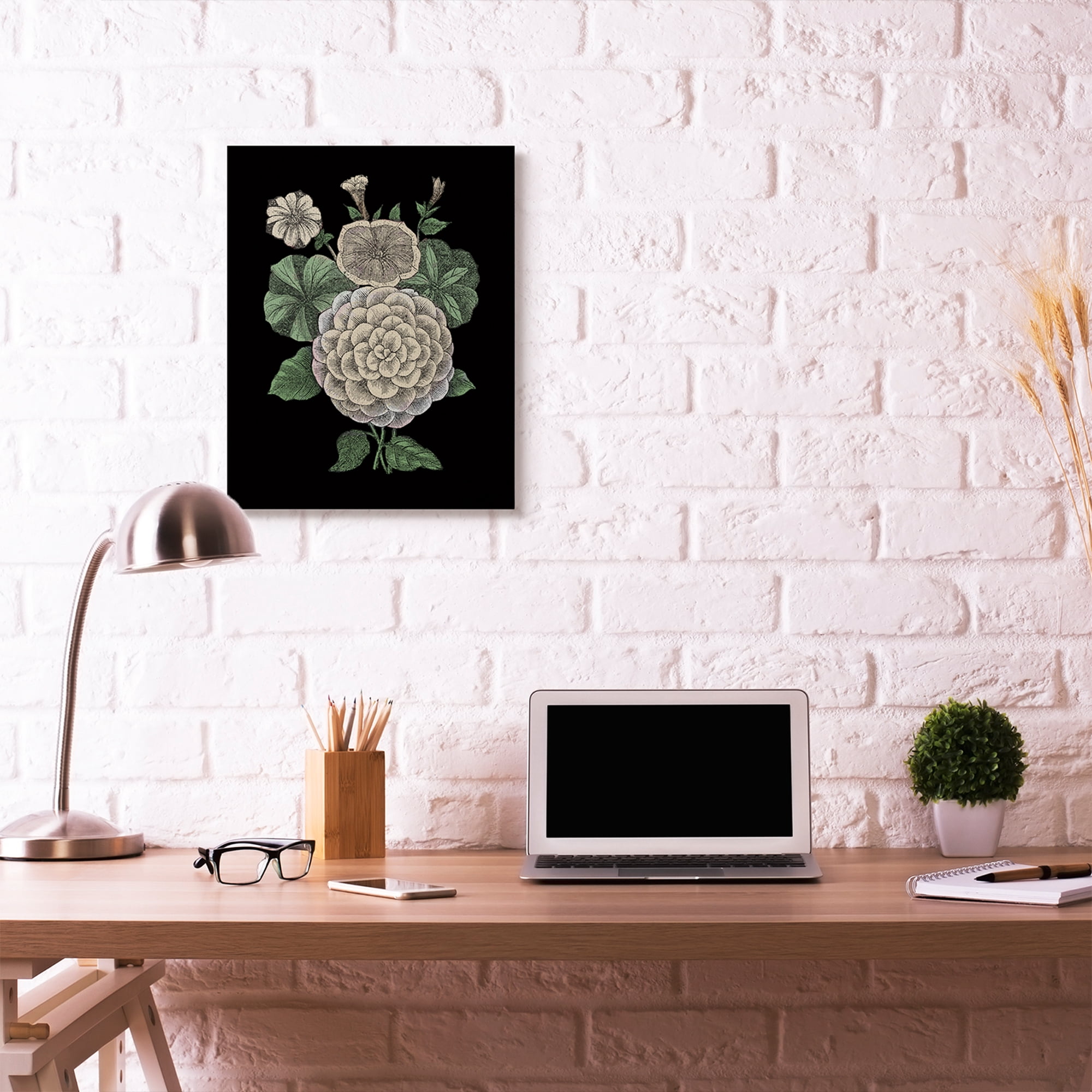 Stupell Home Décor Yellow Flowers on Black Drawing Design Canvas Wall Art by the Saturday Evening Post