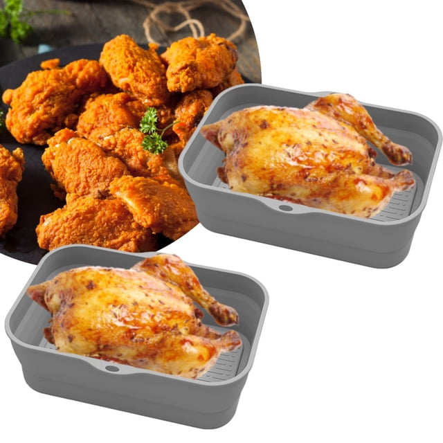 2 Pcs Pot en Silicone pour Friteuse à Air Chaud avec Poignée Doublure Réutilisable Panier en Silicone pour Friteuse à Air Accessoires pour Friteuse à Air Four Micro-Ondes