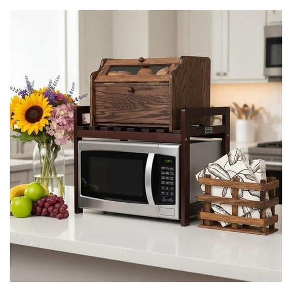 Microwave Stand, USA Grown Hickory Microwave Shelf, Wooden Microwave Rack for Kitchen Counter Organization
