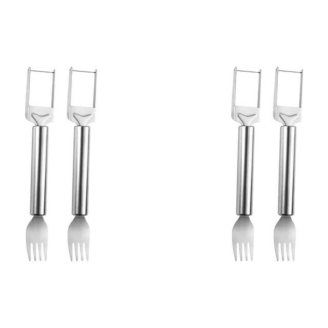 Dinnerware Set 4Pc 2 in 1 Watermelon Slicer & Fork – Stainless Cutter Tool for Watermelon Pitaya – Portable for Camping Picnics Home Parties – Effortless Cubes & No Mess