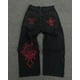 thumbnail image 1 of Pantalones vaqueros negros con estampado de esqueleto y2k retro americano, pierna recta suelta, marca de marea, pierna ancha, pantalones sueltos de calle alta, 1 of 5