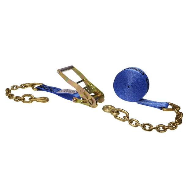 2" x 27' Blue Ratchet Strap w/ Chain Extension