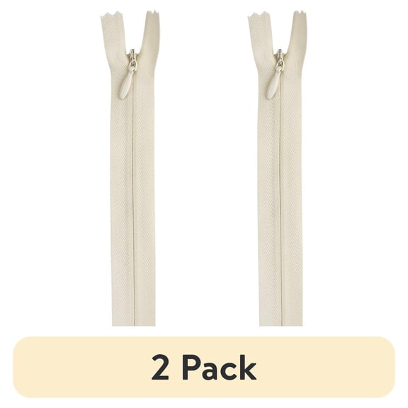 (2 pack) Coats & Clark Polyester 14" All Purpose Invisible Natural Zipper, 1 Each
