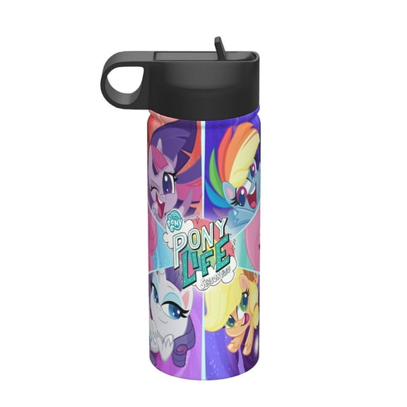 pony Kids Insulated Water Bottle With Straw - 18 Oz Stainless Steel Double Wall Vacuum Cup, Leakproof, Bpa Free, Suitable For Boys And Girls