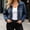 Navy-A, variant on Women's Fringed Hem Denim Jacket, Lapel Button Front Long Sleeve Oversized Jean Shacket with Chest Pockets Casual Outerwear Pink-AB XL(XL)