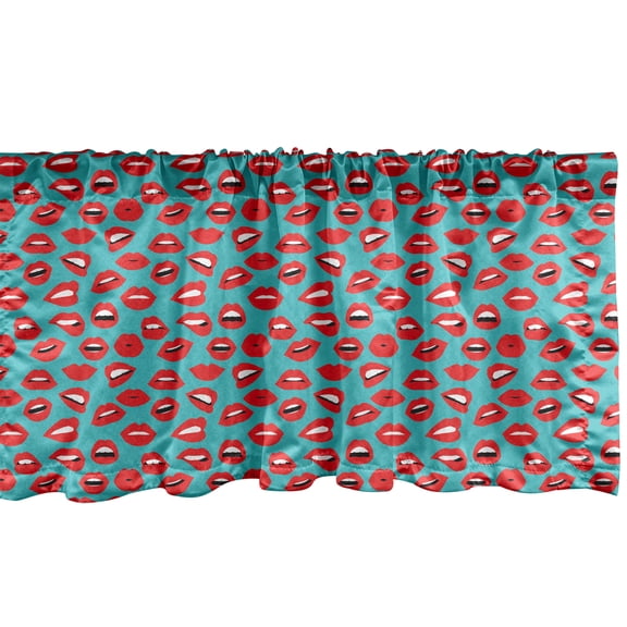 Ambesonne Kiss Window Valance, Retro Woman Red Lipstick, 42" x 12", Teal Red White