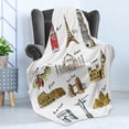 thumbnail image 4 of Travel Soft Flannel Fleece Throw Blanket, World Famous Landmarks Architecture Monuments Tourism Touristic Places and Names, Cozy Plush for Indoor and Outdoor Use, 50" x 60", Multicolor, by Ambesonne, 4 of 5