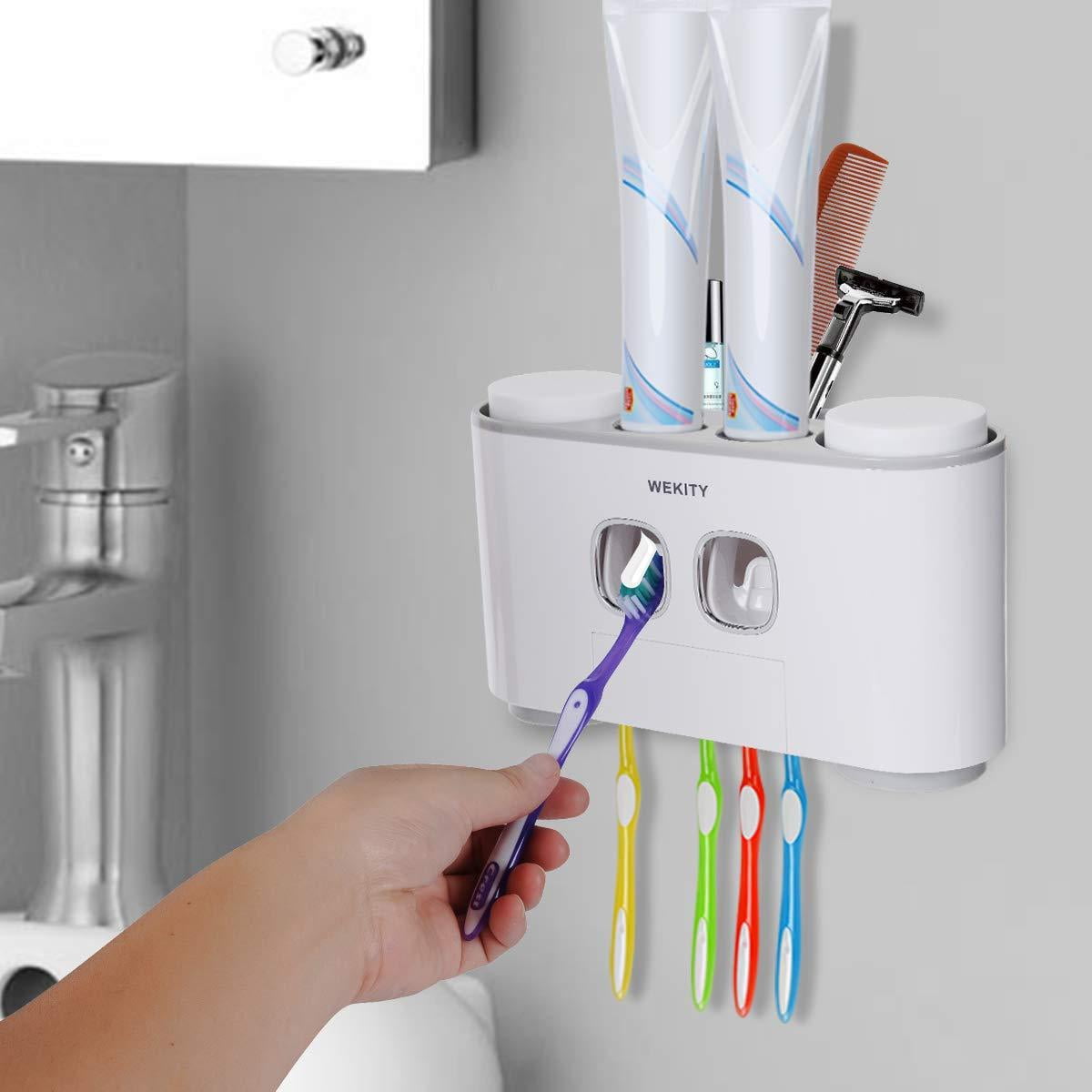 Details about   IWNTWY Toothbrush Holder Wall Mounted Toothpaste Squeezer Kit with Automatic To 