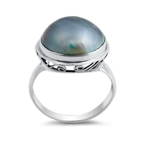 Freshwater Simulated Pearl Round Oxidized Swirl Ring .925 Sterling Silver Band Jewelry Female Size 7