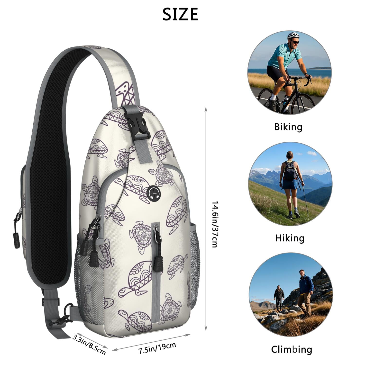 Crossbody Sling Backpack for Women Men Turtle Shape Shoulder Sling Crossbody Casual Chest Bag for Travel Sports Running Hiking