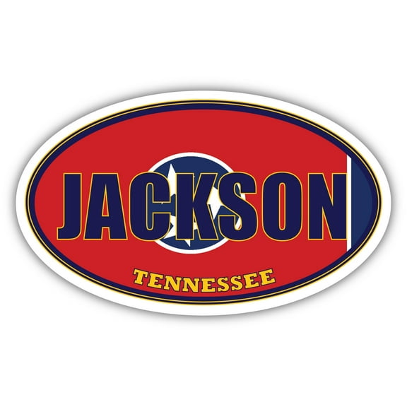 Jackson City Tennessee State Flag | TN Flag Madison County Oval State Colors Bumper Sticker Car Decal 3x5 inches