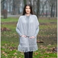 thumbnail image 3 of SAOL 100% Merino Wool Shawl/Poncho Sweater/Open Cardigan/Wool Cape with Pockets with Fringe Trim and Trinity Knot Button, 3 of 6