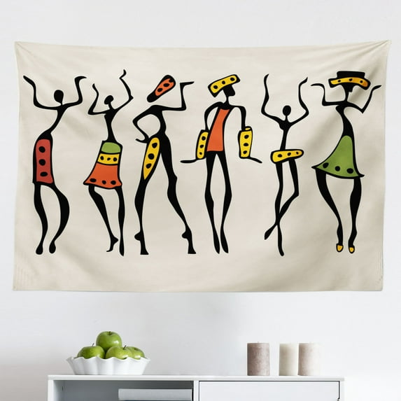 African Tapestry, Exotic Beauty Woman with Traditional Totem Illustration, Fabric Wall Hanging Decor for Bedroom Living Room Dorm, 2 Sizes, Brown and Cinnamon, by Ambesonne