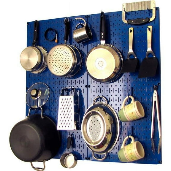 Kitchen Pegboard Pack Storage & Organization Kit, Blue - 32 x 32 x 6 in.
