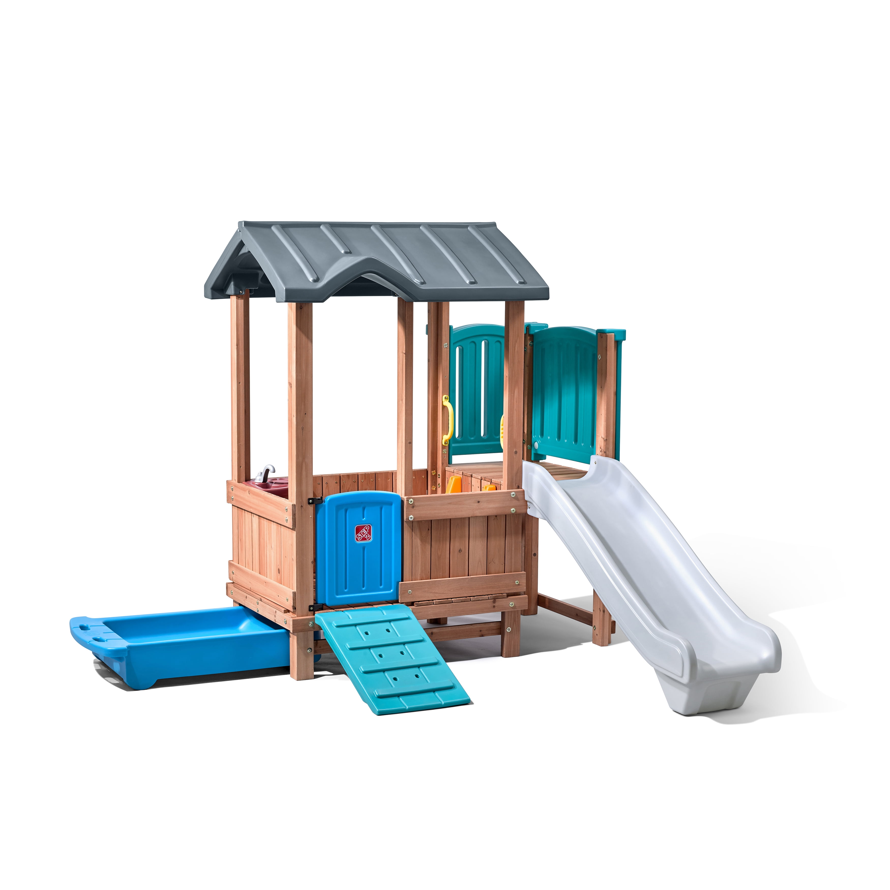 step2 neighborhood fun center playhouse with slide and six accessories