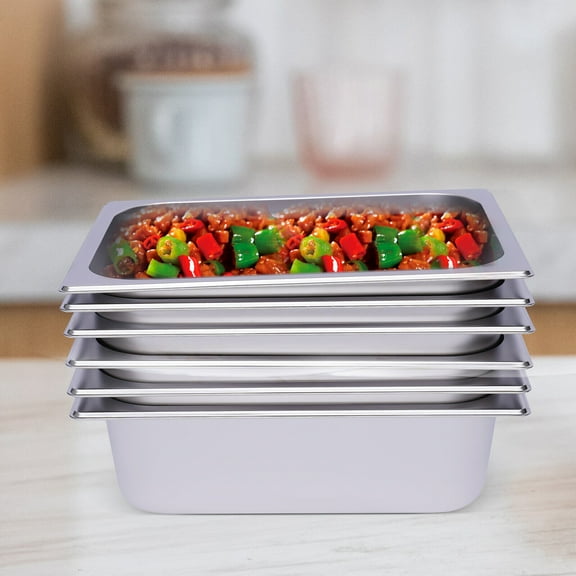 6 Pack 2.5L Buffet Steam Pans, Commercial Steam Table Pans 1/2 Size 4" Deep Steam Table/Hotel Buffet Pans Stainless Steel