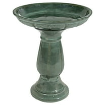 Sunnydaze Avignon Freestanding Ceramic Outdoor Bird Bath, UV-Resistant Green Mist Finish