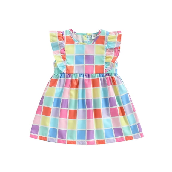 Bagilaanoe Toddler Baby Girl Easter Dress Ruffle Sleeveless A-line Dresses 6M 12M 18M 24M 3T 4T Kids Casual Swing Sundress