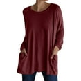 thumbnail image 2 of Fall Shirts for Women 2025 Solid Color Loose Fit Crewneck Long Shirt with Pockets Long Sleeve Shirts for Women, 2 of 6