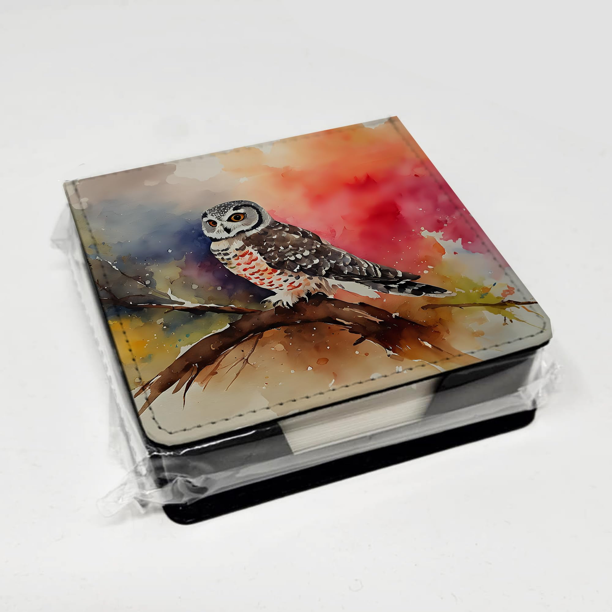 Caroline's Treasures Northern Hawk Owl PU Leather Note Paper Holder with Artist-Designed Cover, Desk Accessory, Office Gift