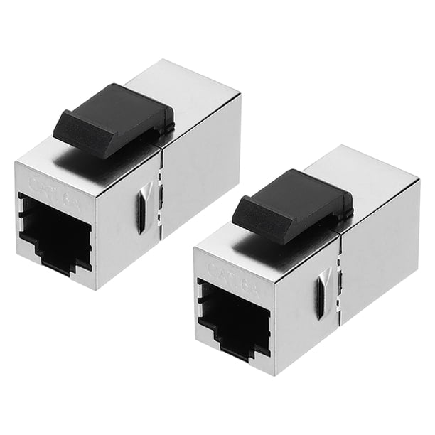 Paquete de 2 acopladores RJ45 Cat 6A, acopladores blindados Cat6A hembra a hembra, adaptador Ethernet, plateado