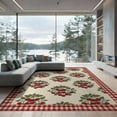 thumbnail image 2 of ODIKA 6'x9' Washable Area Rug Easy Care, Non-Shedding, Checkered Border Sprigs Flowers Door Clusters Cherries Cherry Refined Structured for Queen Size Bedroom Under Bed Master Suite, 2 of 7