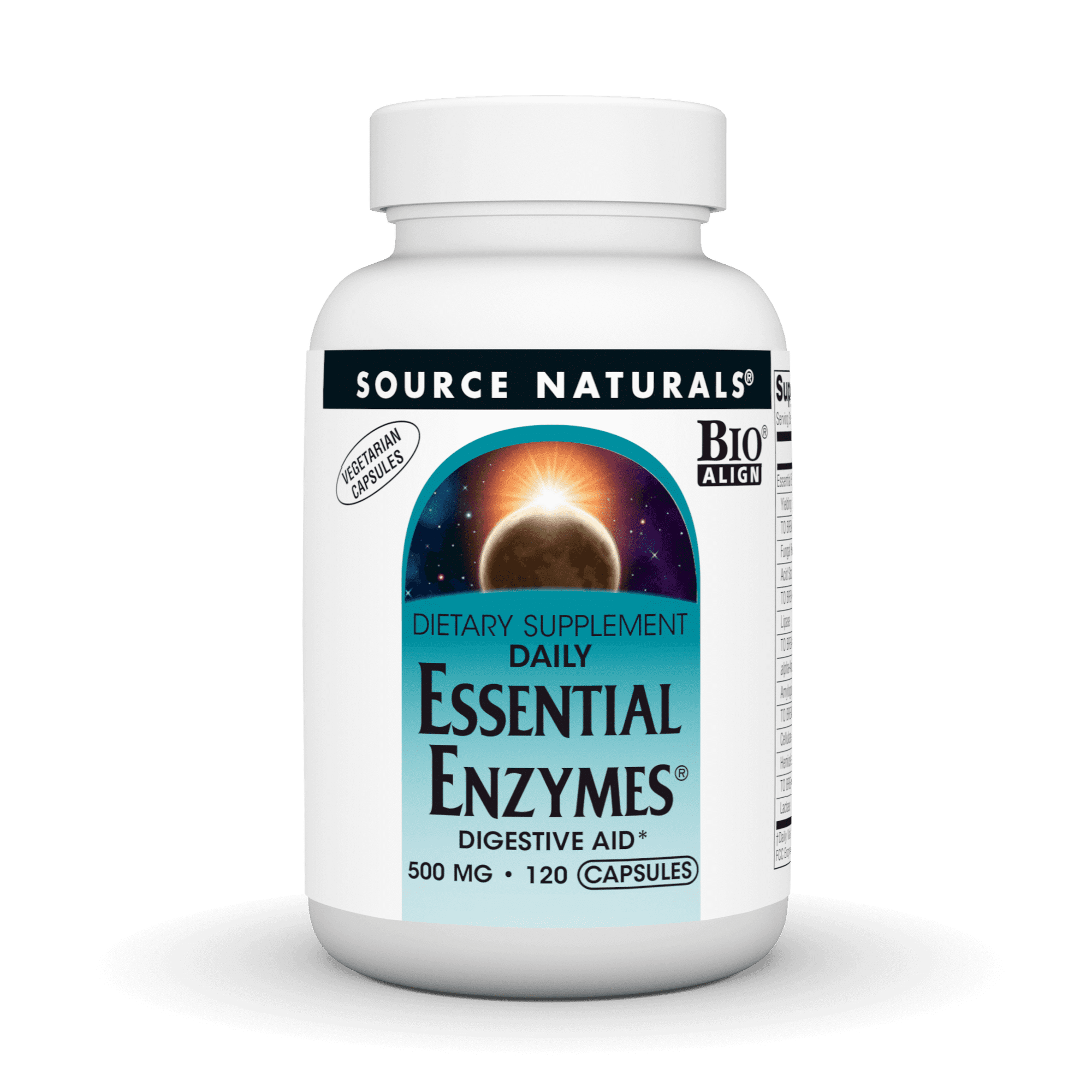 Source Naturals Essential Enzymes 500mg Bio-Aligned Multiple Enzyme Supplement Herbal Defense for Digestion, Gas, Constipation & Bloating Relief - Supports Immune System* - 120 Vegetarian Capsules