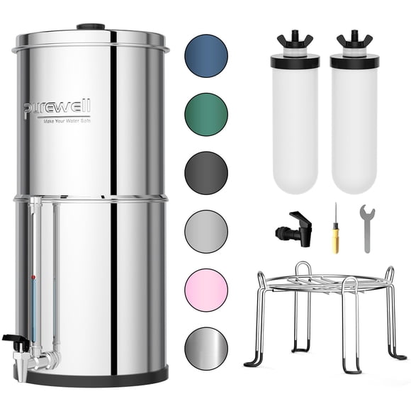 Sistema de filtro de agua Purewell de 3 etapas con alimentación por gravedad, 8,5 litros