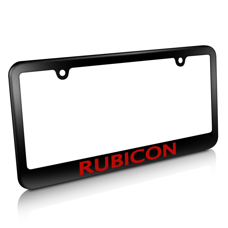 jeep rubicon in red matte black metal license plate frame
