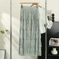 thumbnail image 2 of Bovxnpu Plus Size Skirts For Women, Womens Long Maxi Skirts High Waist A Line Casual Skirts, Woman Mid-Length Tassels Solid Color Meringue-Line Skirt Free Size, 2 of 5