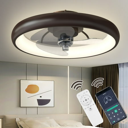 

EUROCO 20 Round Ceiling Fans with Dimmable LED Bright Light Ceiling Fan with All In One Smart Remote Control Wind Speeds Adjusting Timing Reverse Airflow