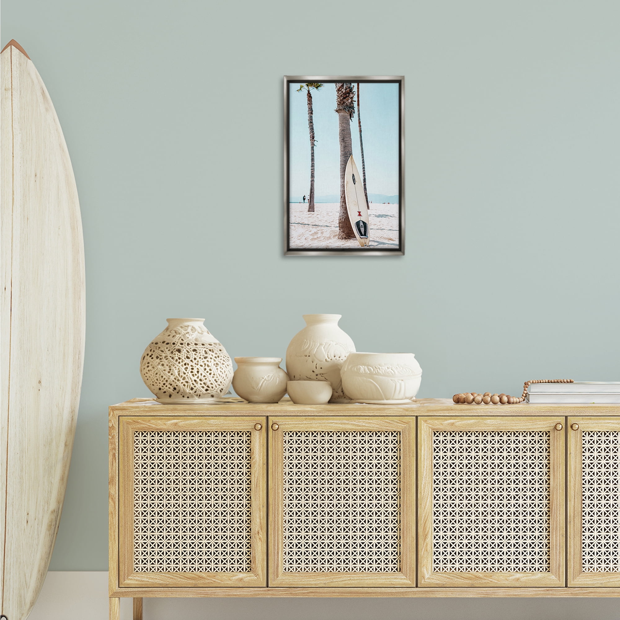 Stupell Industries California Summer Surfboard Nautical & Beach Photography Gray Floater Framed Canvas Art Print Wall Art, 17 x 25