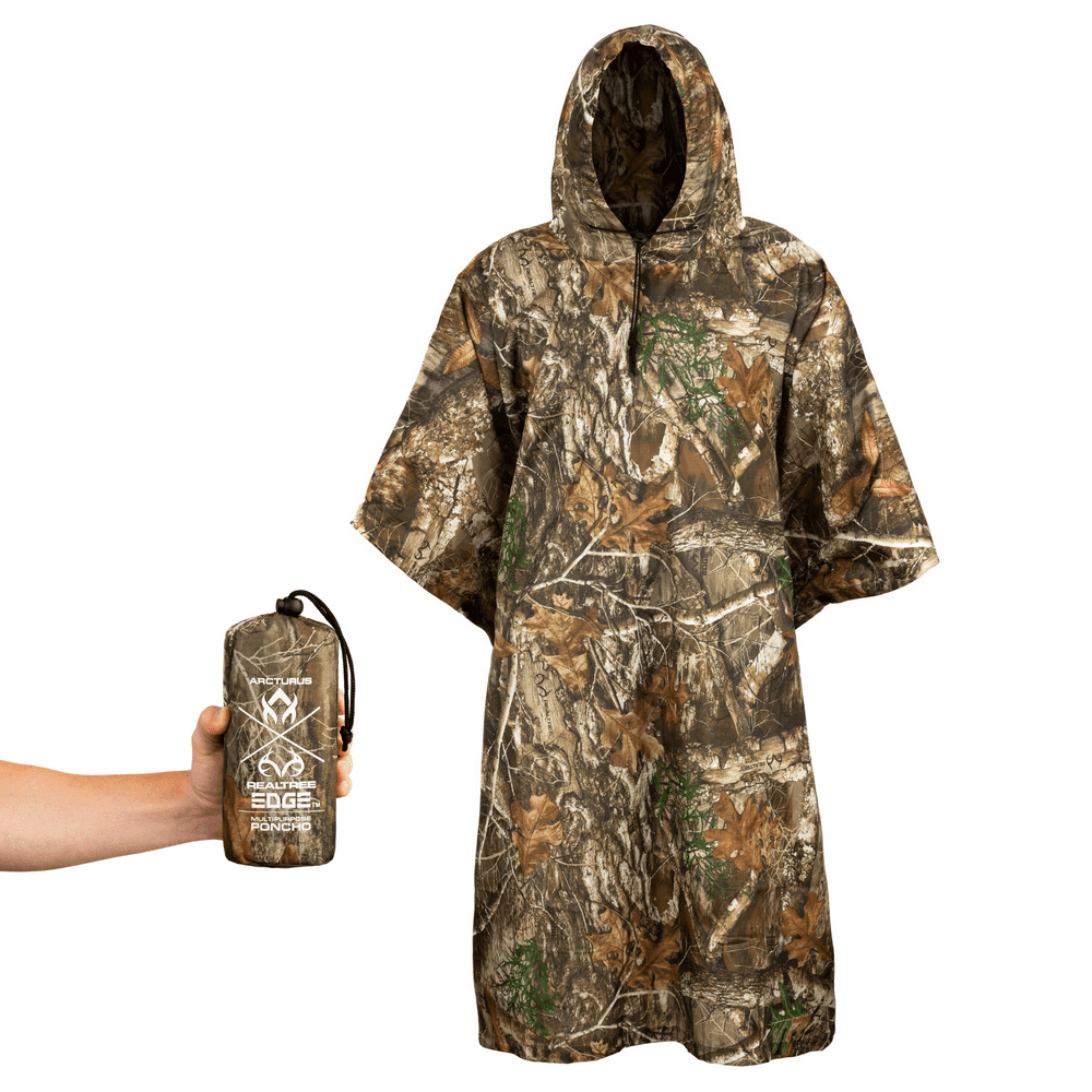 Arcturus Realtree EDGE Camo Rain Poncho for Adults, Reusable Wet