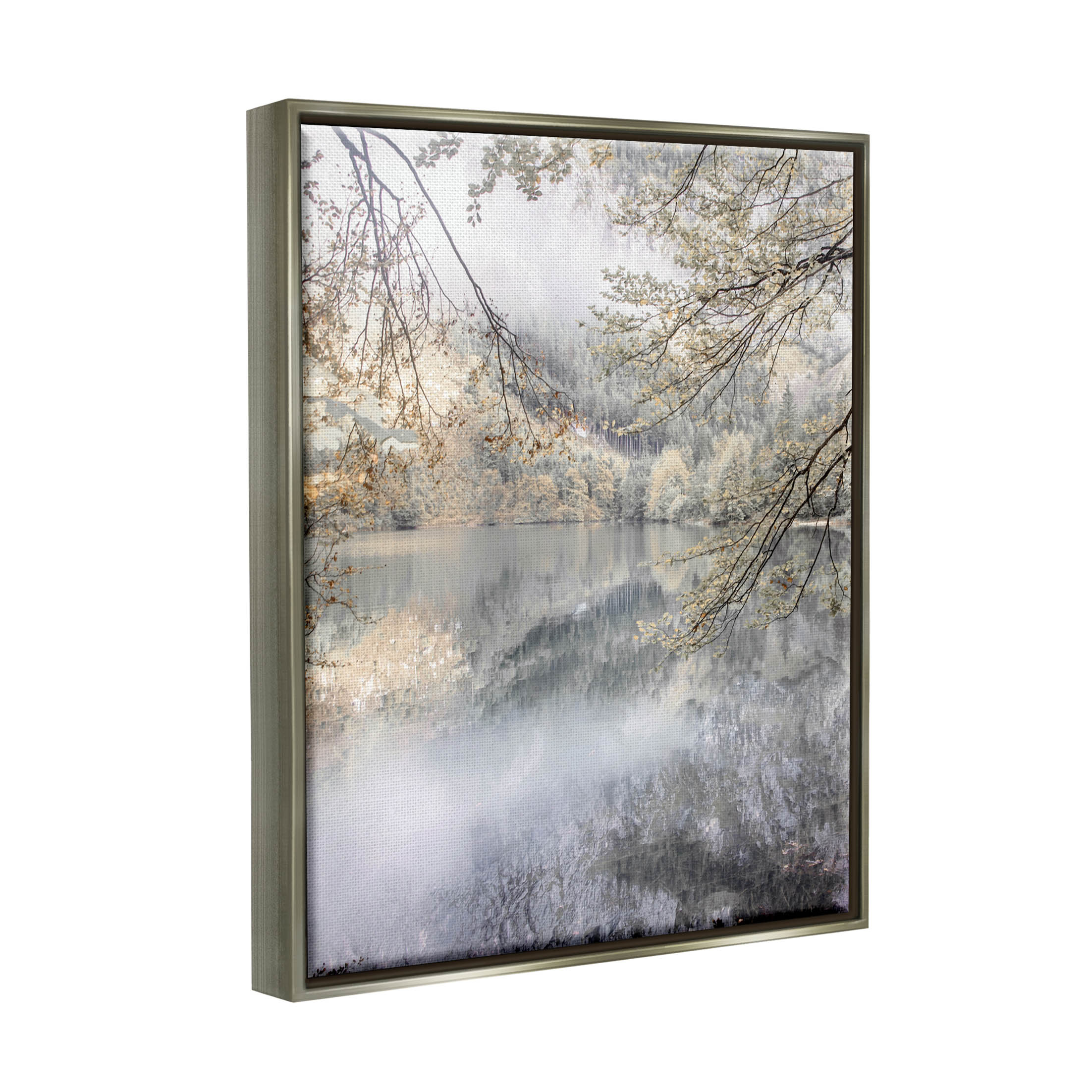 Foggy Pond Landscape Reflection Landscape Photograph Luster Gray Framed Art Print Wall Art