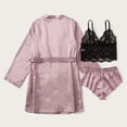thumbnail image 4 of Oalirro Womens Pajamas Sets Casual Long Sleeve Top with Long Pants Homewear 3 Piece PJ Sets Pink,L, 4 of 7