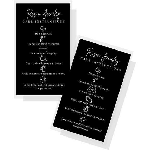 Resin Jewelry Care Instruction Cards 50 Pack 2x3.5 in Business Card Jewelry Supplies Resin Jewelry Care Instructions Jewelry Consultant Supplies Black and White Design