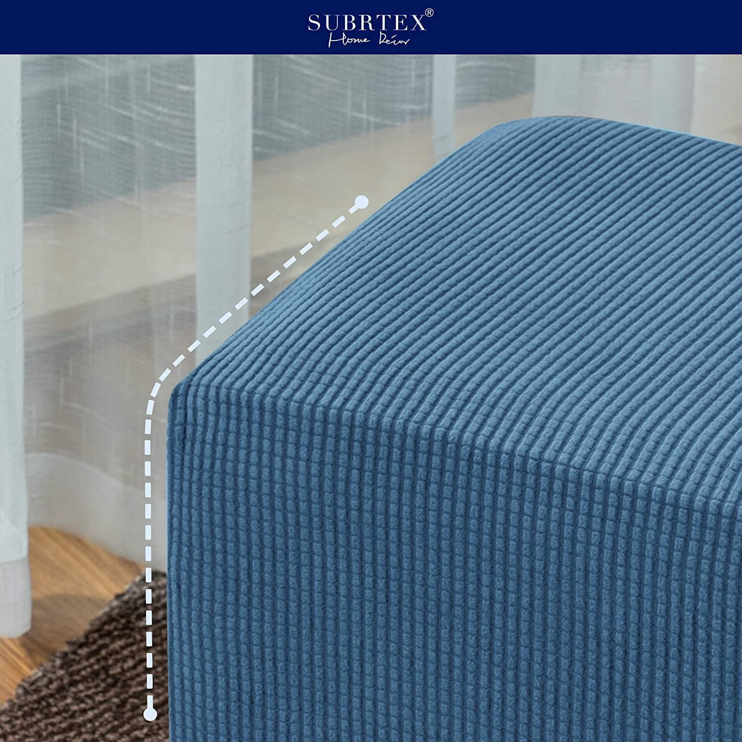 Subrtex Stretch Textured Grid Oversized Ottoman Slipcover, Denim Blue